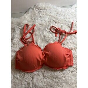 Shade & Shore Bikini Top Orange Ruffle Boho Size 36C Underwire Ties Feminine